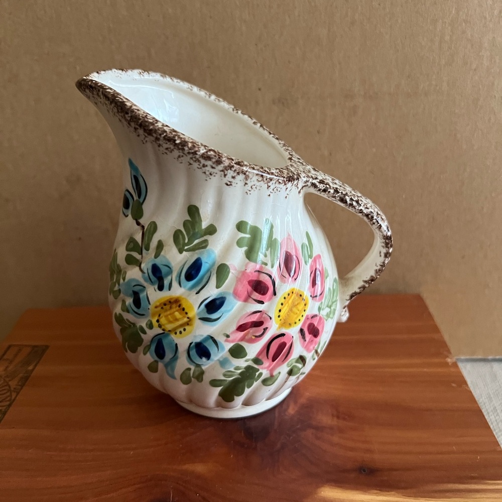 Vintage Japan Pottery Hand Painted Creamer Pitcher Floral Design Bottom Stamp!